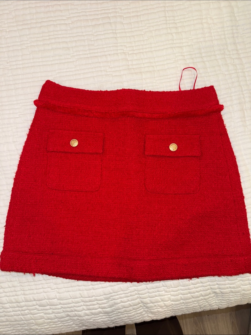 J. Crew Red Tweed Mini Skirt with Front Patch Pockets